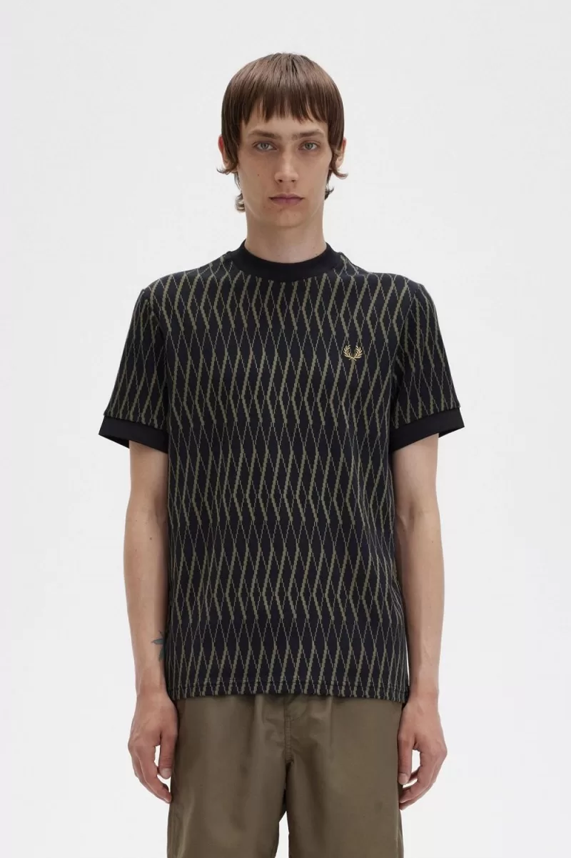 Fred Perry Argyle Jacquard Men’s T-Shirt Black | IYKHA8403 Fred Perry Argyle Jacquard Men’s T-Shirt Black | IYKHA8403