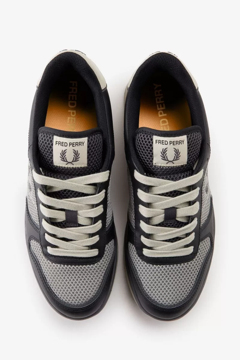 Fred Perry B300 Mens Trainers Black Gunmetal ZWFSK8703 1 - Fred Perry B300 Men's Trainers Black Gunmetal | ZWFSK8703