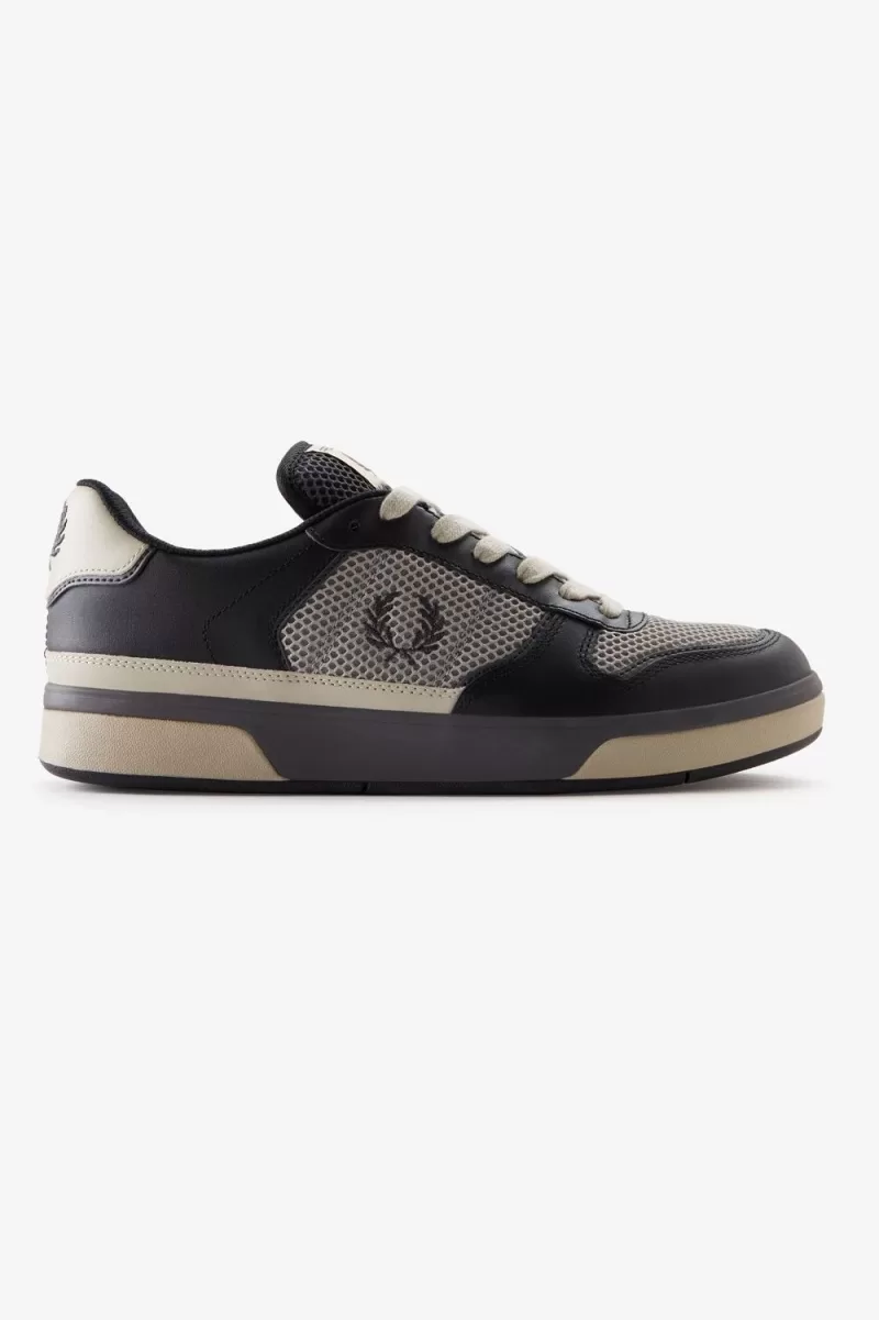 Fred Perry B300 Mens Trainers Black Gunmetal ZWFSK8703 - Fred Perry B300 Men's Trainers Black Gunmetal | ZWFSK8703
