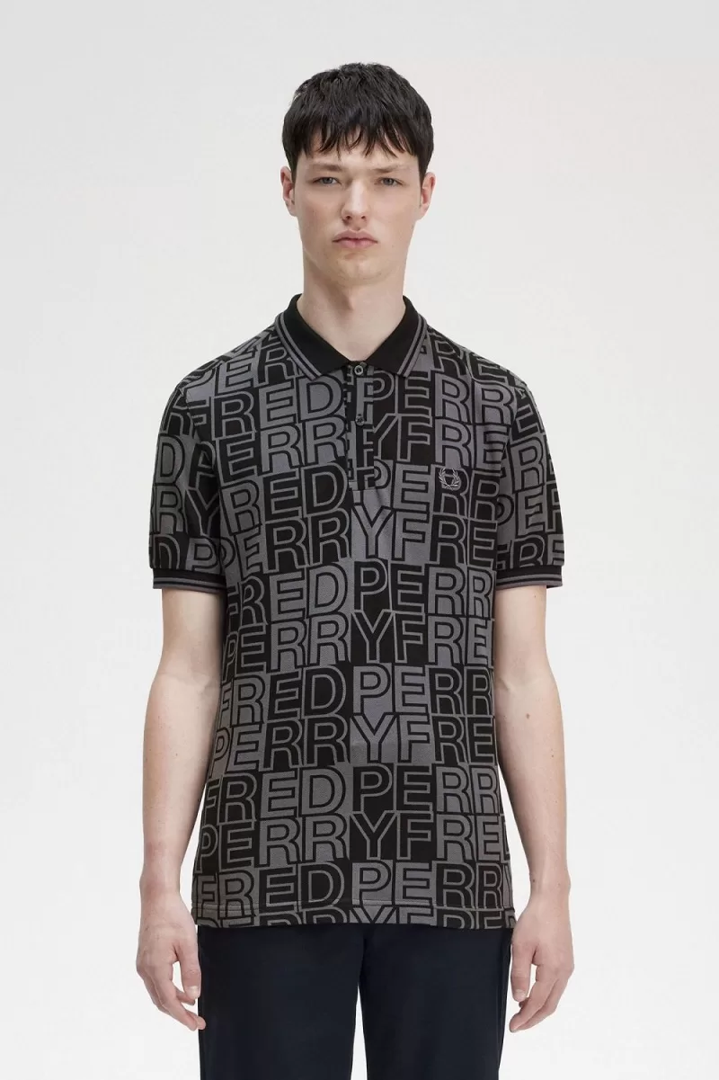 Fred Perry Block Graphic Men’s Polo Shirt Gunmetal | QYDIW8157 Fred Perry Block Graphic Men’s Polo Shirt Gunmetal | QYDIW8157
