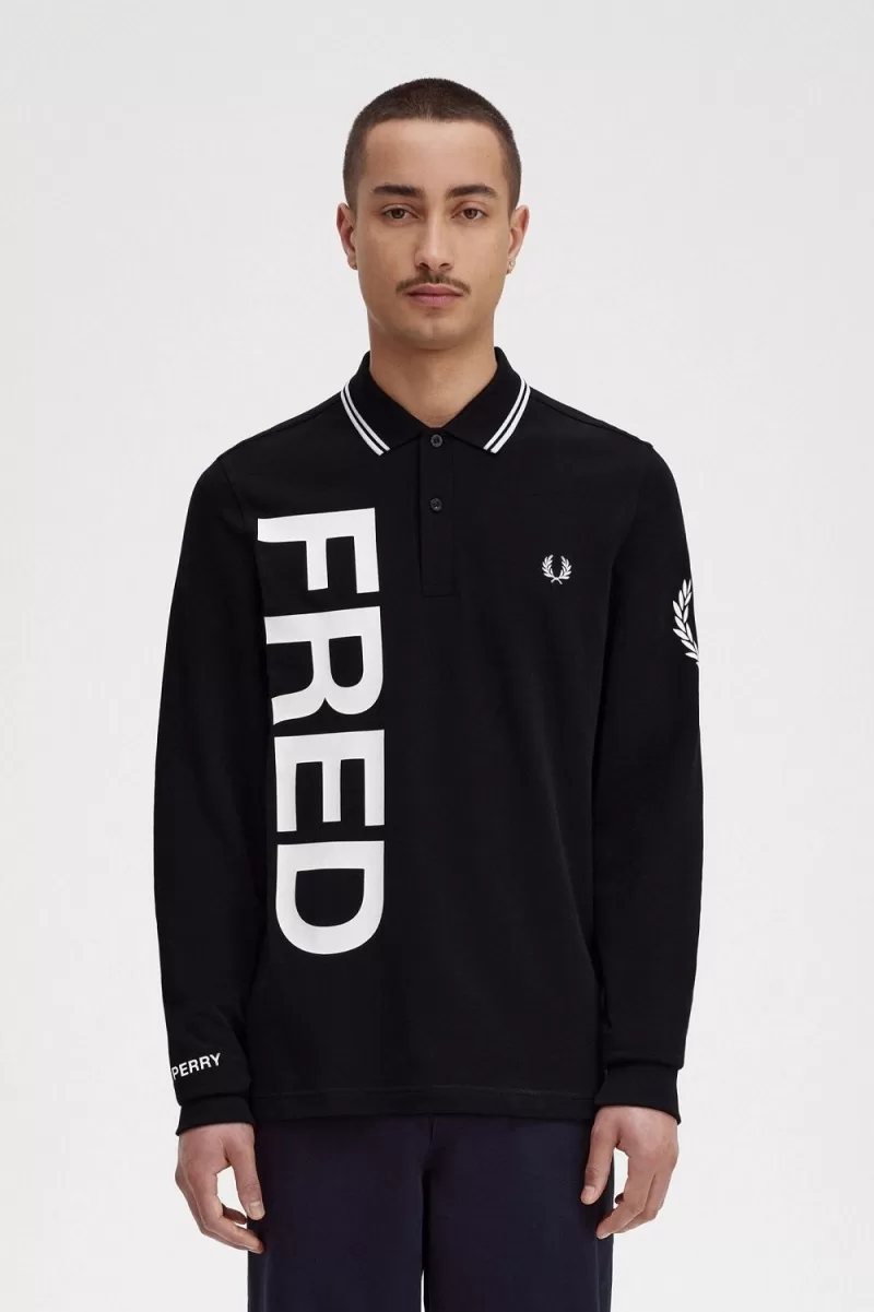 Fred Perry Bold Graphic Long Sleeve Men’s Shirt Black | ESVDK8910 Fred Perry Bold Graphic Long Sleeve Men’s Shirt Black | ESVDK8910