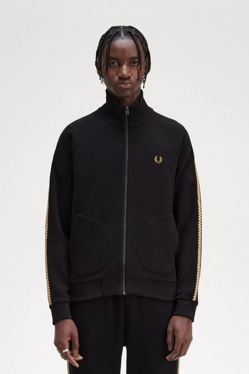 Fred Perry Chequerboard Tape Men’s Jackets Black | CBUZI5917 Fred Perry Chequerboard Tape Men’s Jackets Black | CBUZI5917