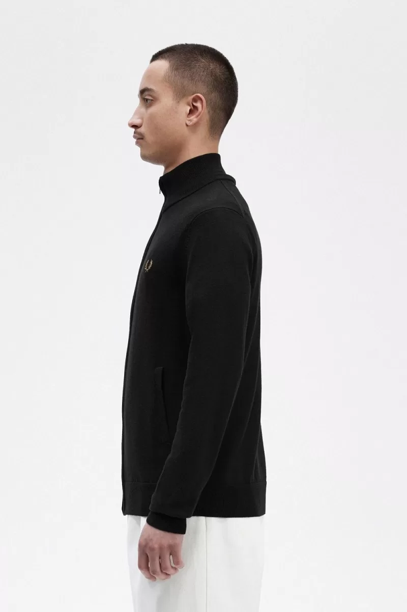 Fred Perry Classic Zip Through Mens Cardigan Black XROCG4061 1 - Fred Perry Classic Zip Through Men's Cardigan Black | XROCG4061