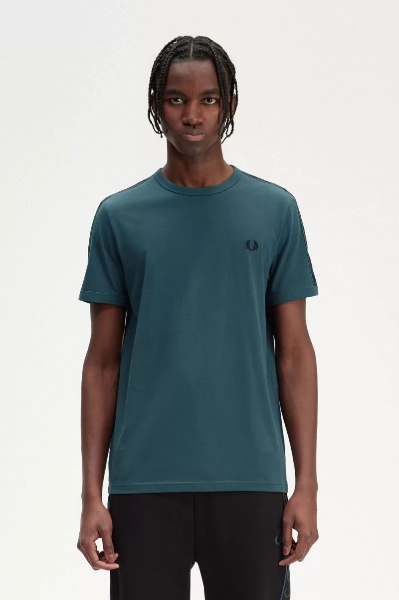 Fred Perry Contrast Tape Ringer Men’s T-Shirt Petrol Blue Black | UPIVO0635 Fred Perry Contrast Tape Ringer Men’s T-Shirt Petrol Blue Black | UPIVO0635