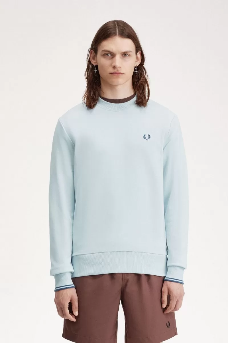 Fred Perry Crew Neck Men’s Sweatshirts Light Aqua Midnight Blue | EANKS3859 Fred Perry Crew Neck Men’s Sweatshirts Light Aqua Midnight Blue | EANKS3859