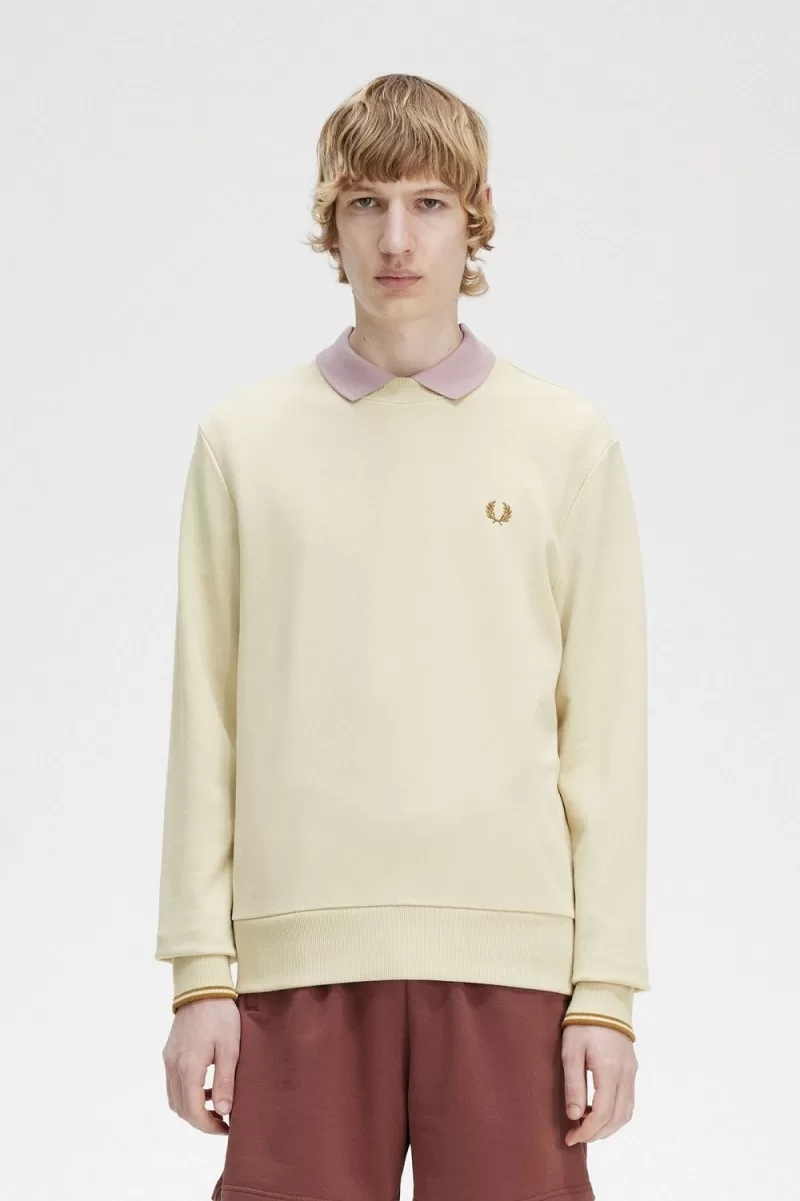 Fred Perry Crew Neck Men’s Sweatshirts Oatmeal | JDWQS8057 Fred Perry Crew Neck Men’s Sweatshirts Oatmeal | JDWQS8057