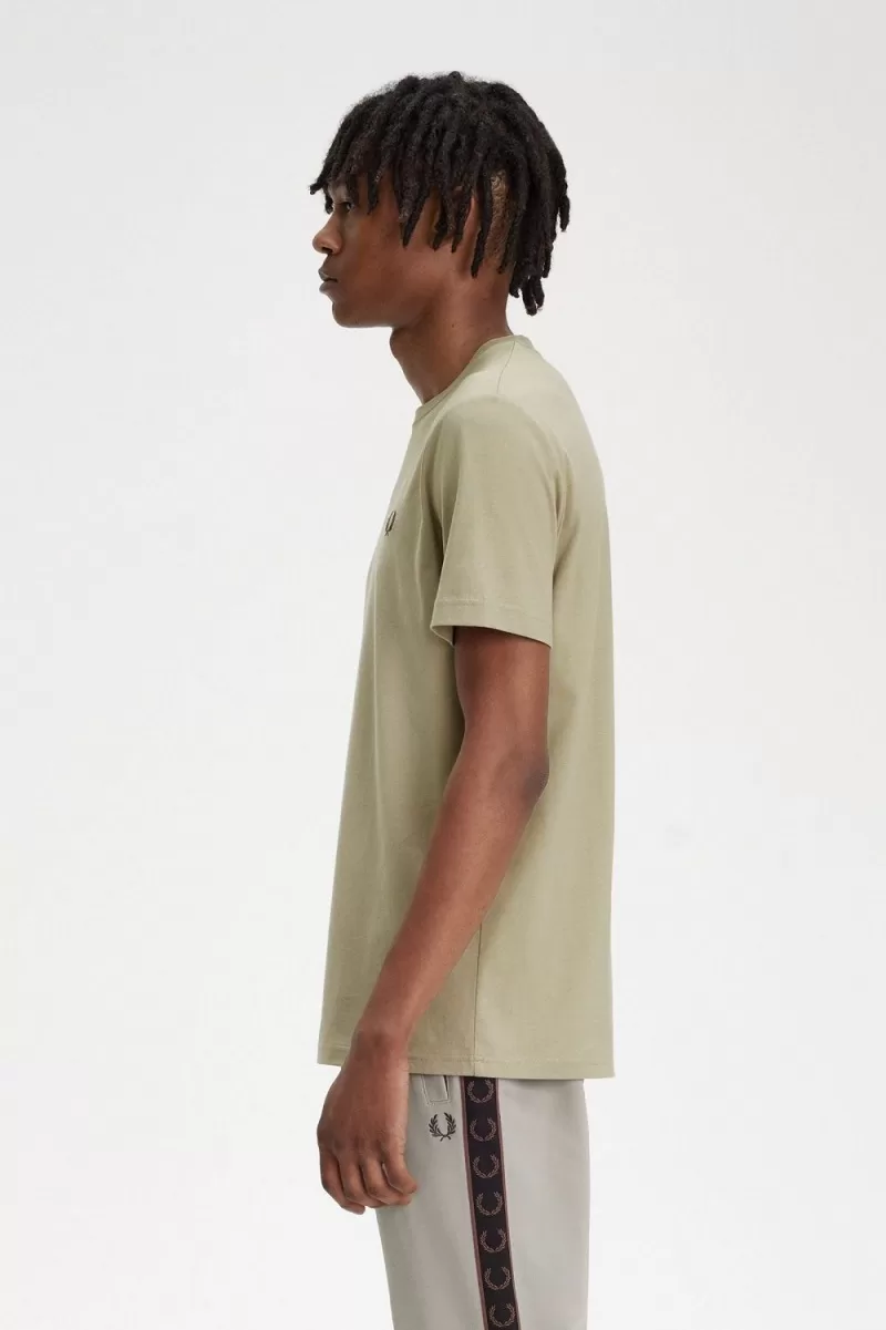 Fred Perry Crew Neck Mens T Shirt Warm Grey Dark Red ELFZO7239 1 - Fred Perry Crew Neck Men's T-Shirt Warm Grey Dark Red | ELFZO7239