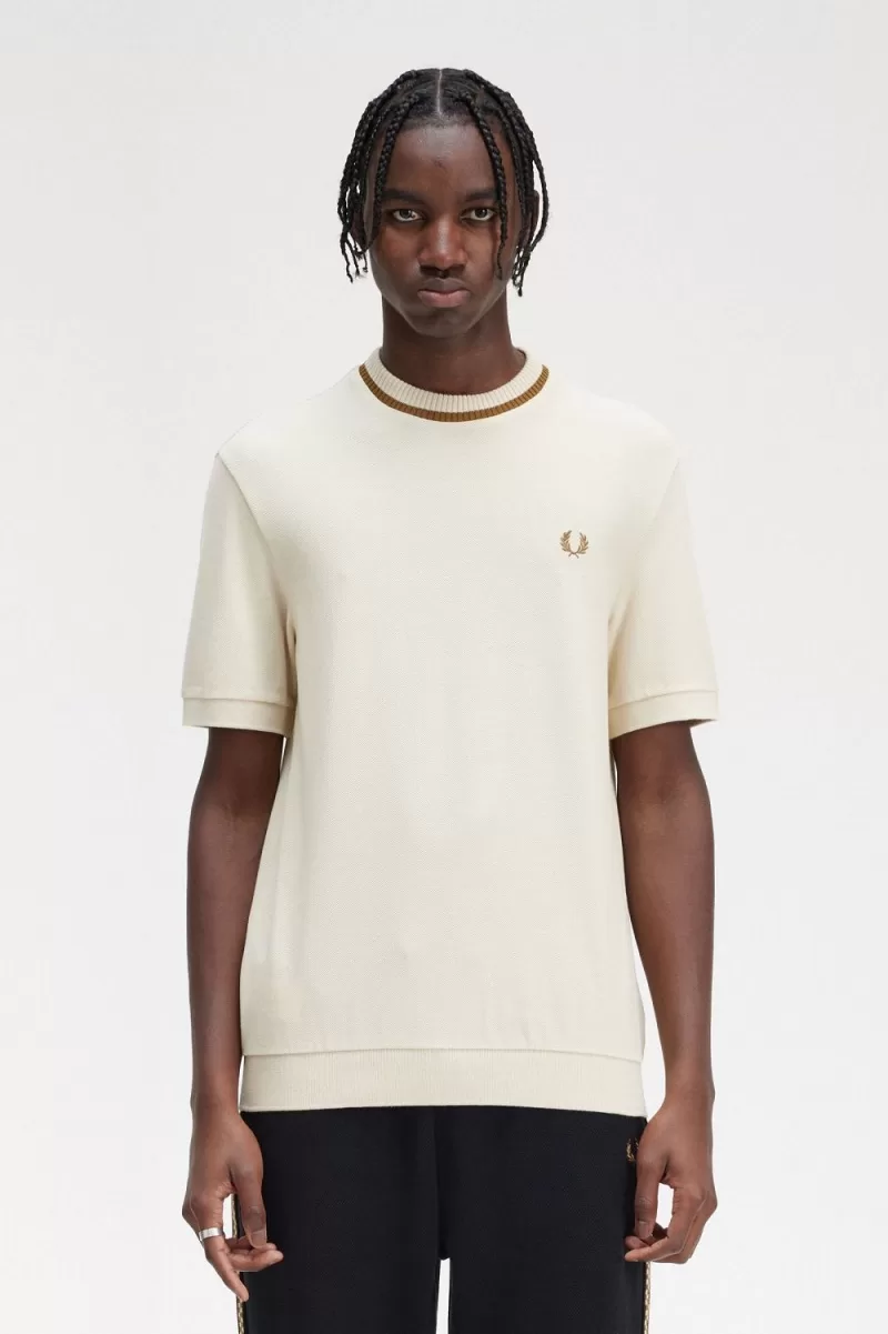 Fred Perry Crew Neck Piqué Men’s T-Shirt Oatmeal | LFINK7468 Fred Perry Crew Neck Piqué Men’s T-Shirt Oatmeal | LFINK7468