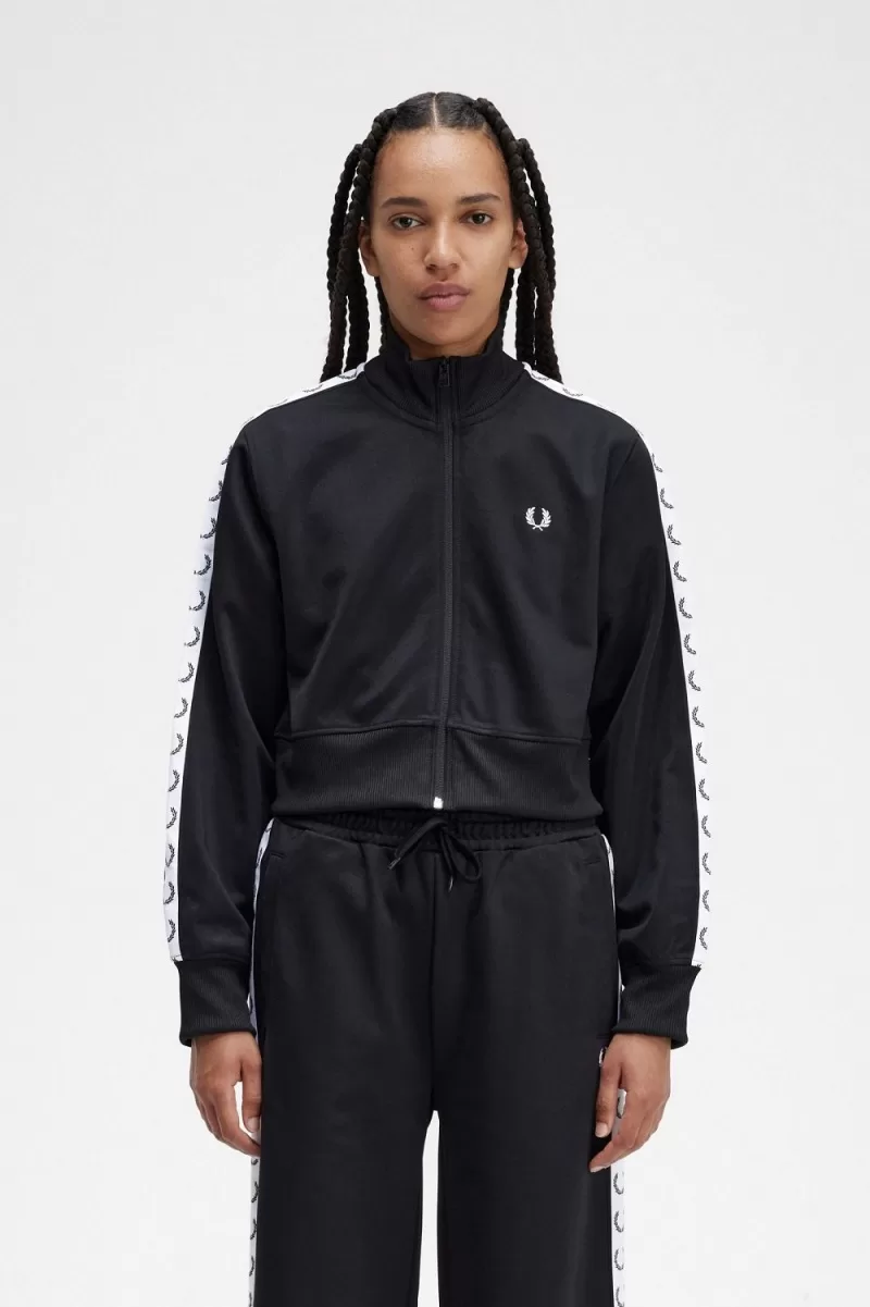 Fred Perry Cropped Taped Track Women’s Jackets Black | BQPAZ8193 Fred Perry Cropped Taped Track Women’s Jackets Black | BQPAZ8193