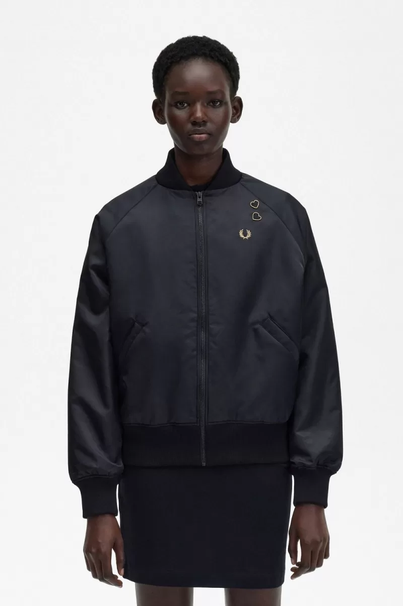 Fred Perry Embroidered Bomber Women’s Jackets Black | EFUWG6831 Fred Perry Embroidered Bomber Women’s Jackets Black | EFUWG6831