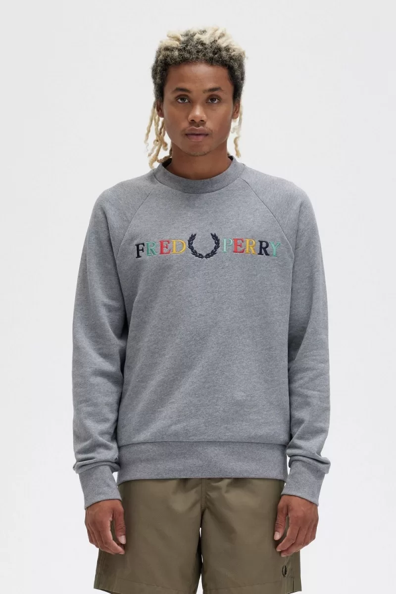 Fred Perry Embroidered Men’s Sweatshirts Grey Marl Ash Blue Black | KQWXE7325 Fred Perry Embroidered Men’s Sweatshirts Grey Marl Ash Blue Black | KQWXE7325