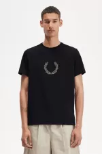 Fred Perry Flocked Laurel Wreath Men’s T-Shirt Black Warm Grey | GFPHV8769
