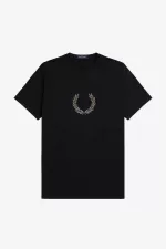 Fred Perry Flocked Laurel Wreath Men’s T-Shirt Black Warm Grey | GFPHV8769