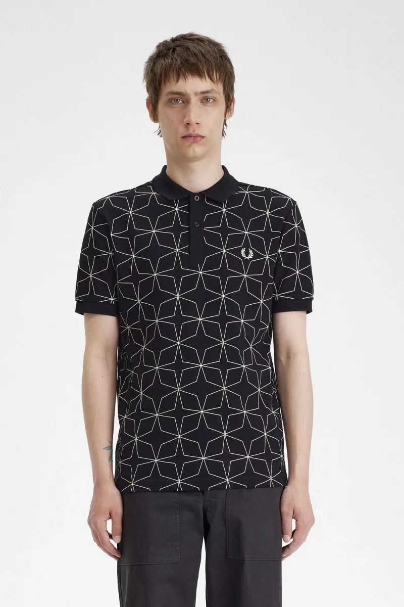Fred Perry Geometric Men’s Polo Shirt Black | YACJW2075 Fred Perry Geometric Men’s Polo Shirt Black | YACJW2075