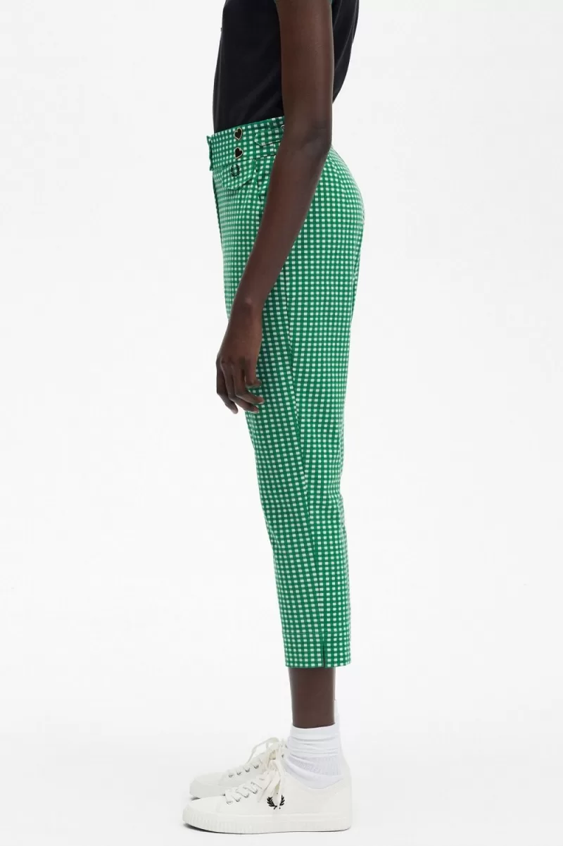 Fred Perry Gingham Womens Pants Green BQUSC7819 1 - Fred Perry Gingham Women's Pants Green | BQUSC7819