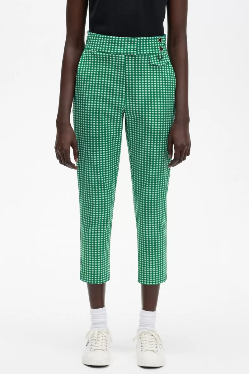 Fred Perry Gingham Womens Pants Green BQUSC7819 - Fred Perry Gingham Women's Pants Green | BQUSC7819