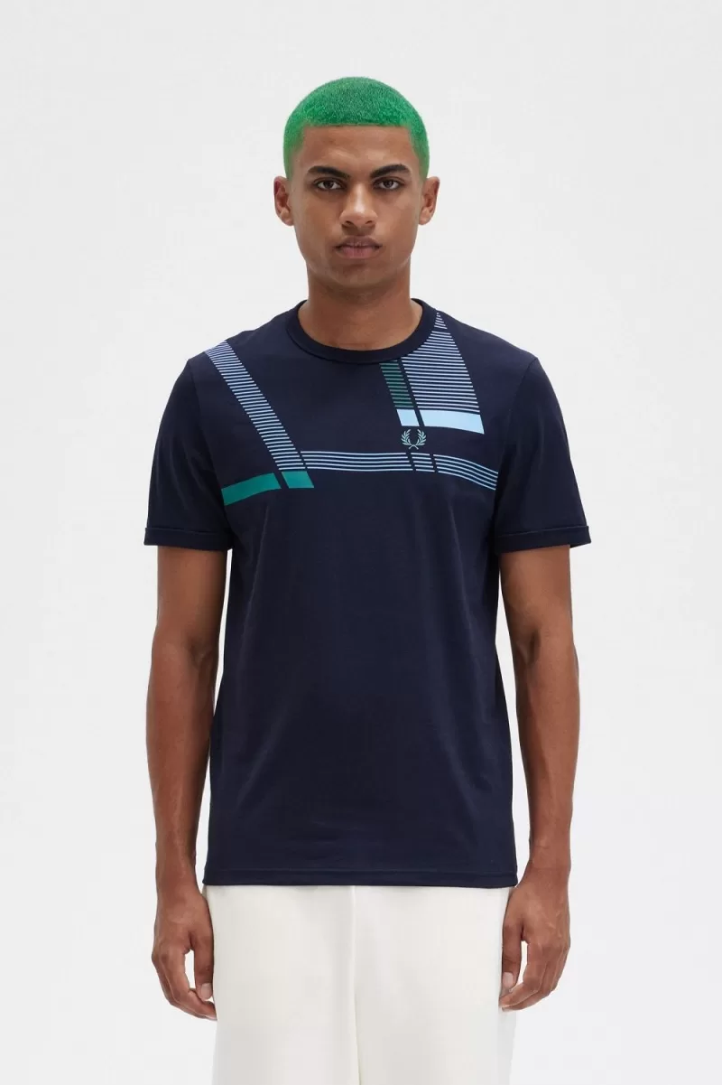 Fred Perry Glitch Print Men’s T-Shirt Navy | HRIEG9562 Fred Perry Glitch Print Men’s T-Shirt Navy | HRIEG9562