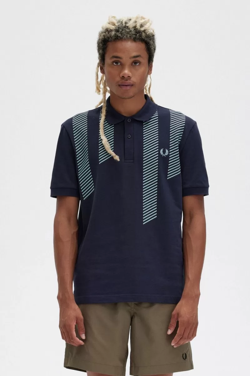 Fred Perry Glitch Stripe Men’s Polo Shirt Navy | KRNAV7410 Fred Perry Glitch Stripe Men’s Polo Shirt Navy | KRNAV7410