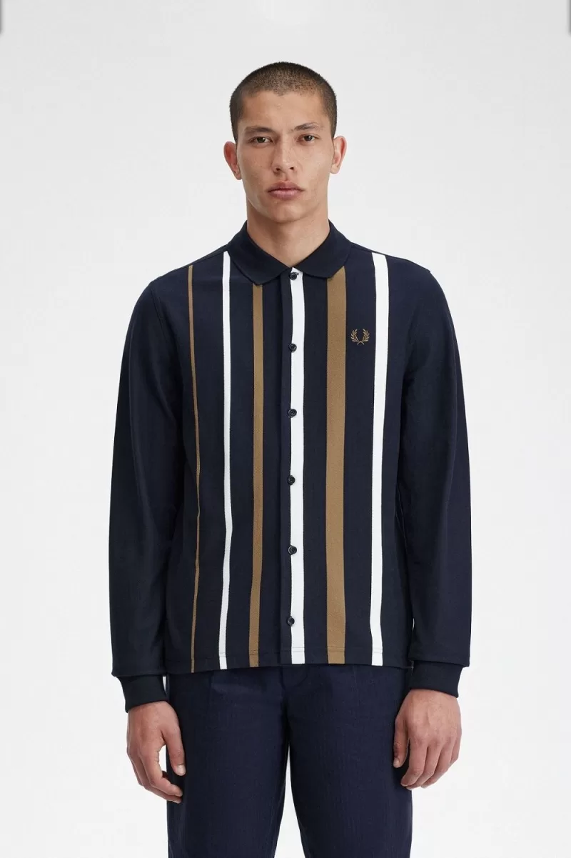 Fred Perry Gradient Stripe Long Sleeve Men’s Polo Shirt Navy | MDUXH3617 Fred Perry Gradient Stripe Long Sleeve Men’s Polo Shirt Navy | MDUXH3617