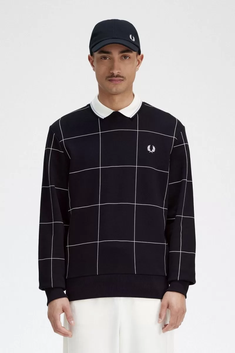 Fred Perry Grid Detail Men’s Sweatshirts Black | RJFDA5273 Fred Perry Grid Detail Men’s Sweatshirts Black | RJFDA5273