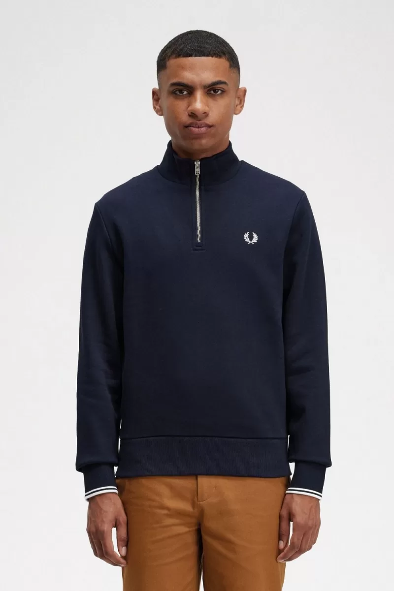 Fred Perry Half Zip Men’s Sweatshirts Navy | NYRHV1529 Fred Perry Half Zip Men’s Sweatshirts Navy | NYRHV1529