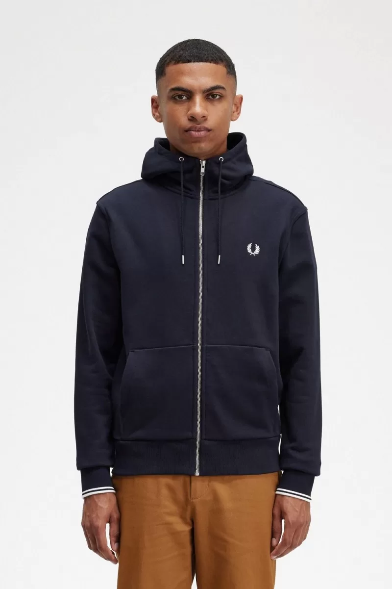 Fred Perry Hooded Zip Through Men’s Sweatshirts Navy | PENVI1976 Fred Perry Hooded Zip Through Men’s Sweatshirts Navy | PENVI1976