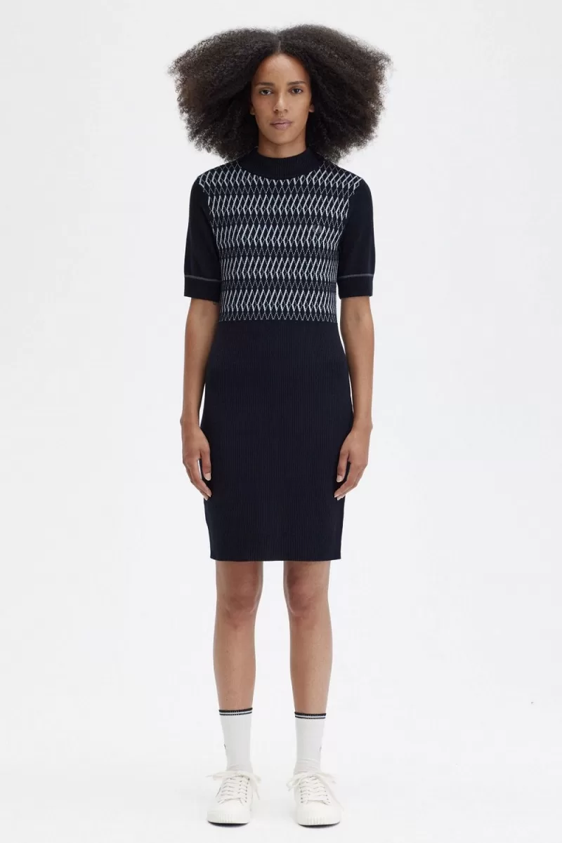 Fred Perry Jacquard Knitted Women’s Dress Navy | RUMZN3184 Fred Perry Jacquard Knitted Women’s Dress Navy | RUMZN3184