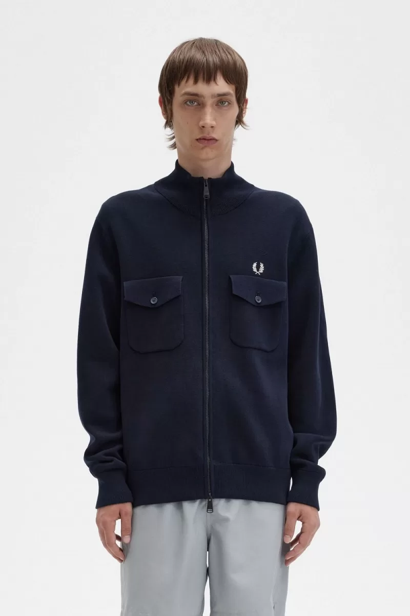 Fred Perry Knitted Men’s Track Jackets Navy | VUYKF1760 Fred Perry Knitted Men’s Track Jackets Navy | VUYKF1760