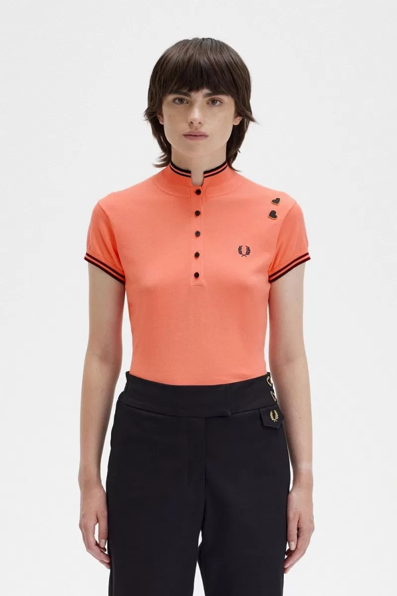 Fred Perry Knitted Women’s Shirt Coral Heat | UJYVC8094 Fred Perry Knitted Women’s Shirt Coral Heat | UJYVC8094
