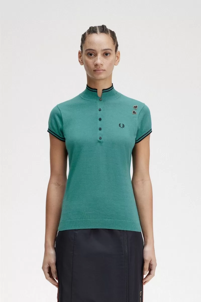 Fred Perry Knitted Women’s Shirt Deep Mint | FEPDB1890 Fred Perry Knitted Women’s Shirt Deep Mint | FEPDB1890
