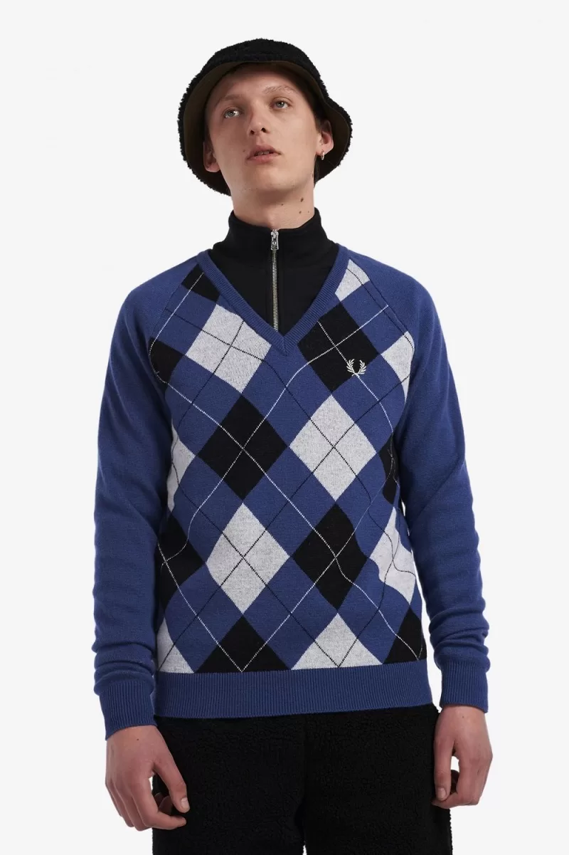 Fred Perry Lambswool Argyle V-Neck Men’s Jumper Cobalt | PVNRD7345 Fred Perry Lambswool Argyle V-Neck Men’s Jumper Cobalt | PVNRD7345