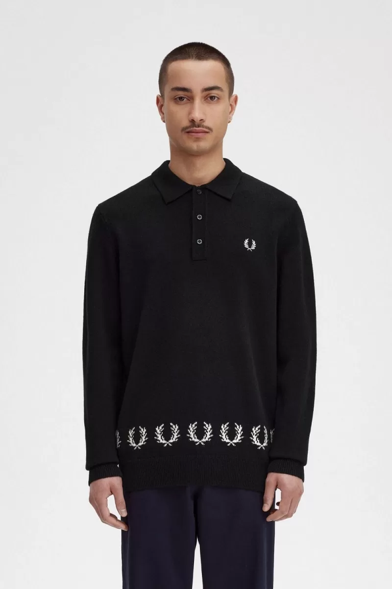 Fred Perry Laurel Wreath Trim Knitted Men’s Shirt Black | YXOZF2481 Fred Perry Laurel Wreath Trim Knitted Men’s Shirt Black | YXOZF2481