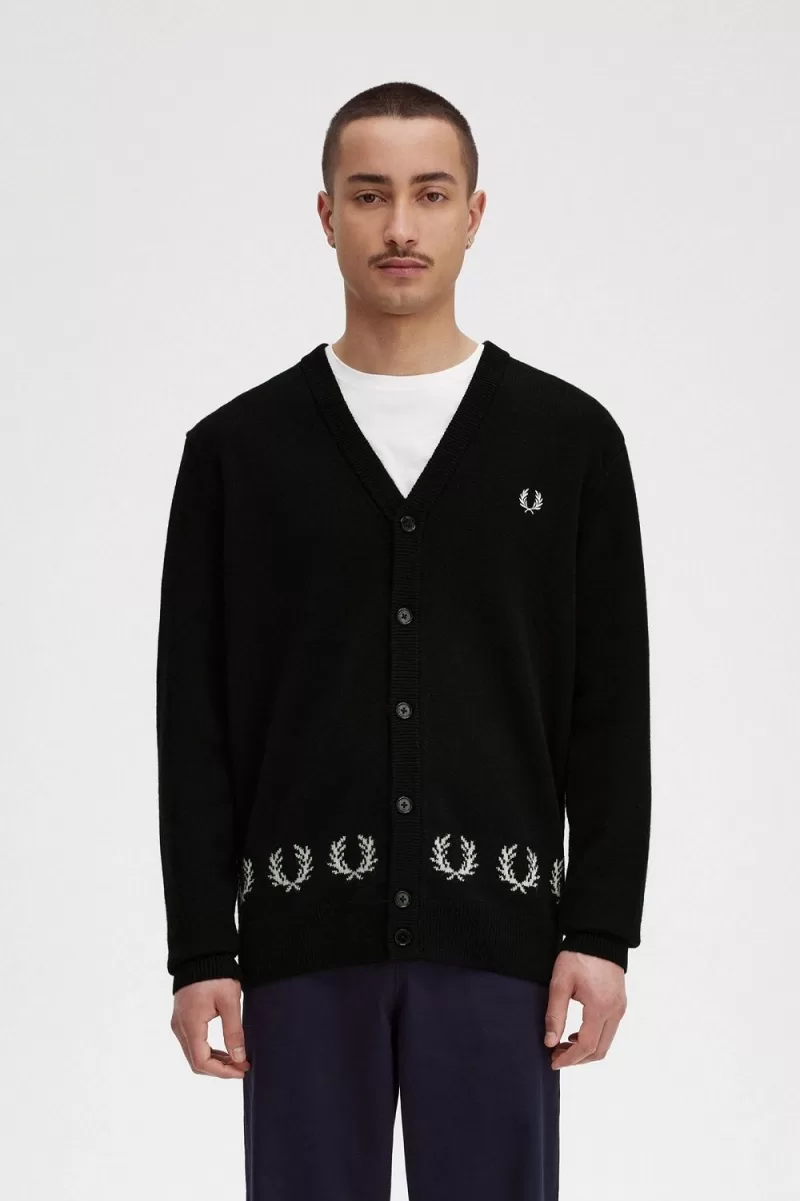 Fred Perry Laurel Wreath Trim Men’s Cardigan Black | XLTAV9643 Fred Perry Laurel Wreath Trim Men’s Cardigan Black | XLTAV9643