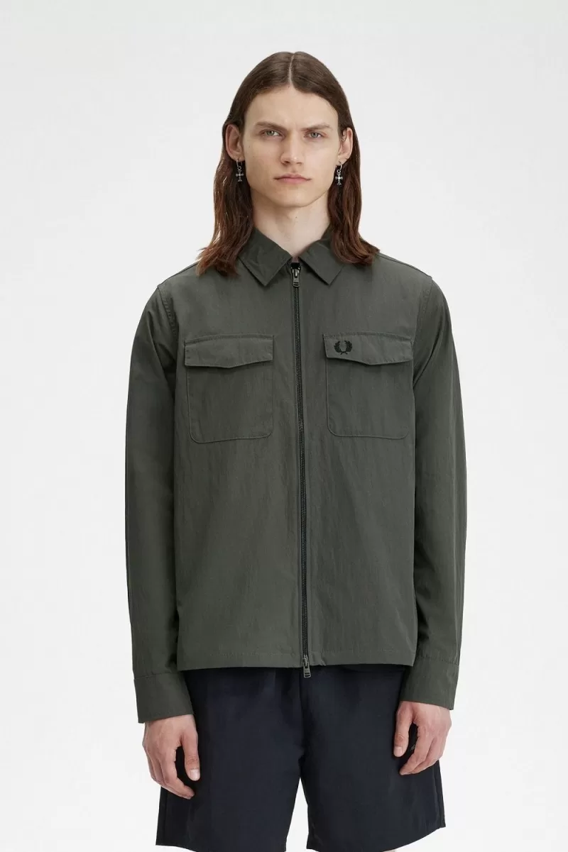 Fred Perry Lightweight Zip-Through Men’s Shirt Field Green | MDKZE5830 Fred Perry Lightweight Zip-Through Men’s Shirt Field Green | MDKZE5830
