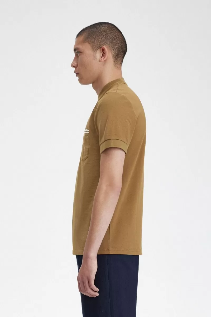 Fred Perry Loopback Jersey Pocket Mens T Shirt Brown RCKJQ8293 1 - Fred Perry Loopback Jersey Pocket Men's T-Shirt Brown | RCKJQ8293