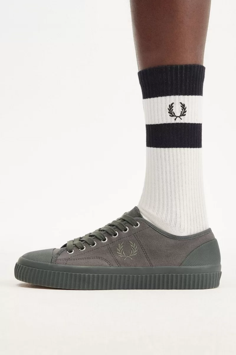 Fred Perry Low Hughes Mens Plimsolls Field Green Warm Grey KDSNL2450 - Fred Perry Low Hughes Men's Plimsolls Field Green Warm Grey | KDSNL2450