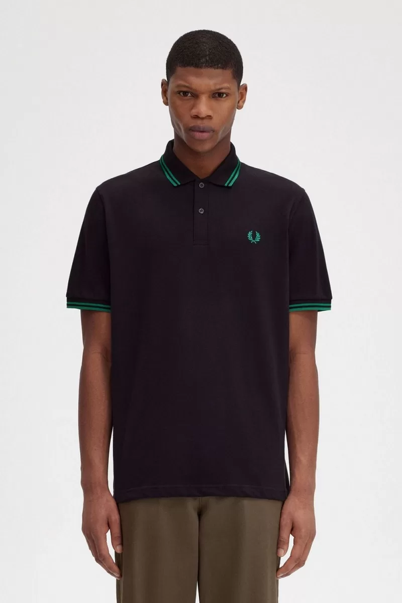 Fred Perry M12 Men’s Shirt Black Green | OBKRQ7184 Fred Perry M12 Men’s Shirt Black Green | OBKRQ7184