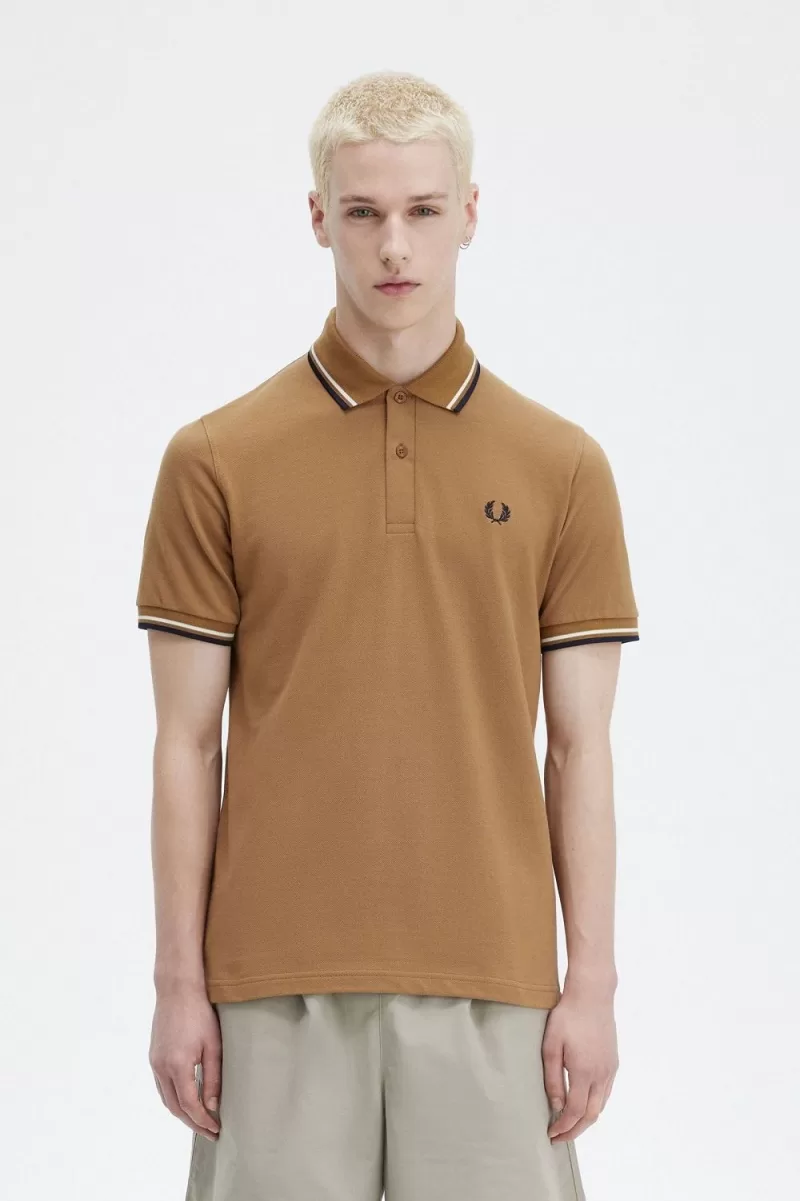 Fred Perry M12 Men’s Shirt Dark Coffee Beige Navy | PJUWH2957 Fred Perry M12 Men’s Shirt Dark Coffee Beige Navy | PJUWH2957