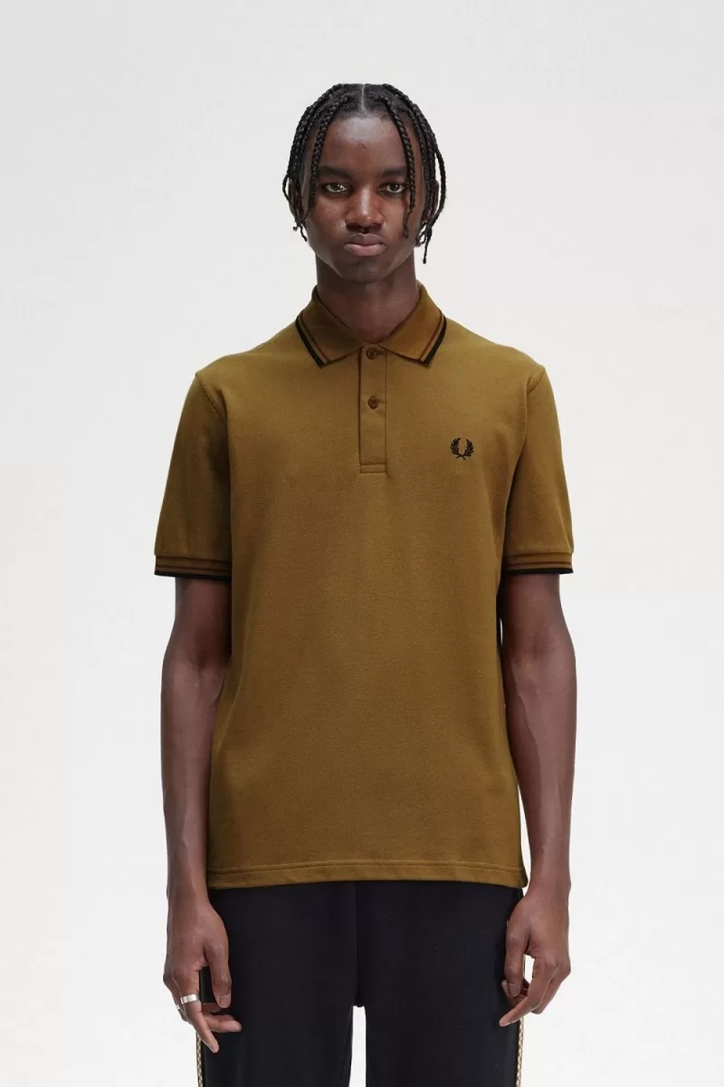 Fred Perry M12 Mens Shirt Dark Coffee Whisky Brown Black HEWUZ2963 - Fred Perry M12 Men's Shirt Dark Coffee Whisky Brown Black | HEWUZ2963