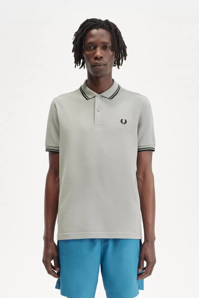 Fred Perry M3600 Mens Shirt Grey Black WVSMA9216 - Fred Perry M3600 Men's Shirt Grey Black | WVSMA9216
