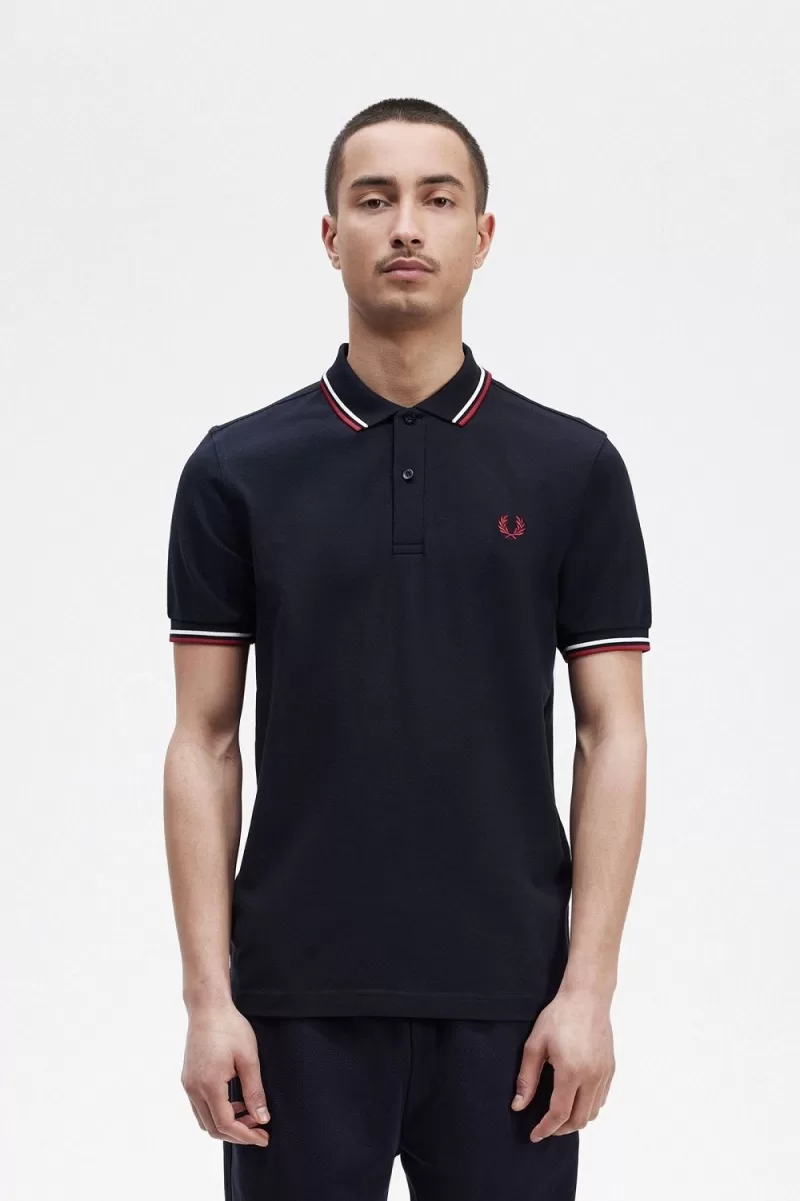 Fred Perry M3600 Men’s Shirt Navy Snow White Burnt Red | PFNZE7902 Fred Perry M3600 Men’s Shirt Navy Snow White Burnt Red | PFNZE7902
