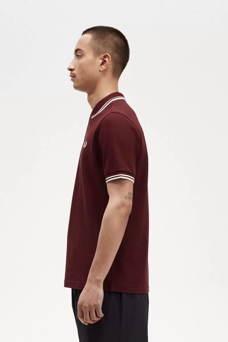 Fred Perry M3600 Mens Shirt Oxblood Beige VOLPD9381 1 - Fred Perry M3600 Men's Shirt Oxblood Beige | VOLPD9381