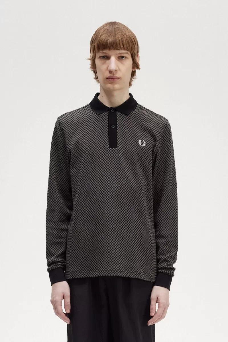 Fred Perry Micro Chequerboard Men’s Polo Shirt Black Field Green | KGFAC6598 Fred Perry Micro Chequerboard Men’s Polo Shirt Black Field Green | KGFAC6598