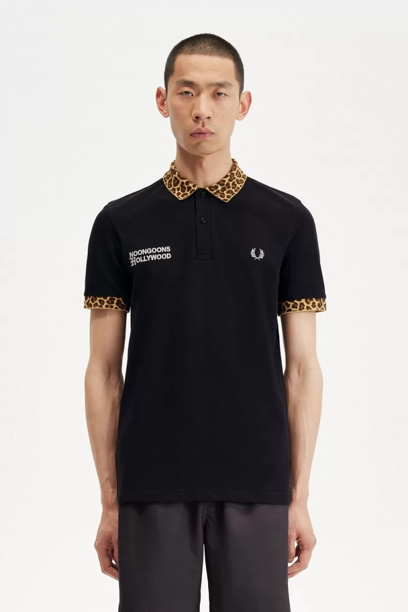 Fred Perry Noongoons Leopard Print Men’s Polo Shirt Black | OIHUA3671 Fred Perry Noongoons Leopard Print Men’s Polo Shirt Black | OIHUA3671