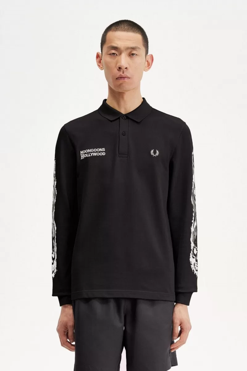 Fred Perry Noongoons Long Sleeve Graphic Men’s Polo Shirt Black | AIRVU3176 Fred Perry Noongoons Long Sleeve Graphic Men’s Polo Shirt Black | AIRVU3176