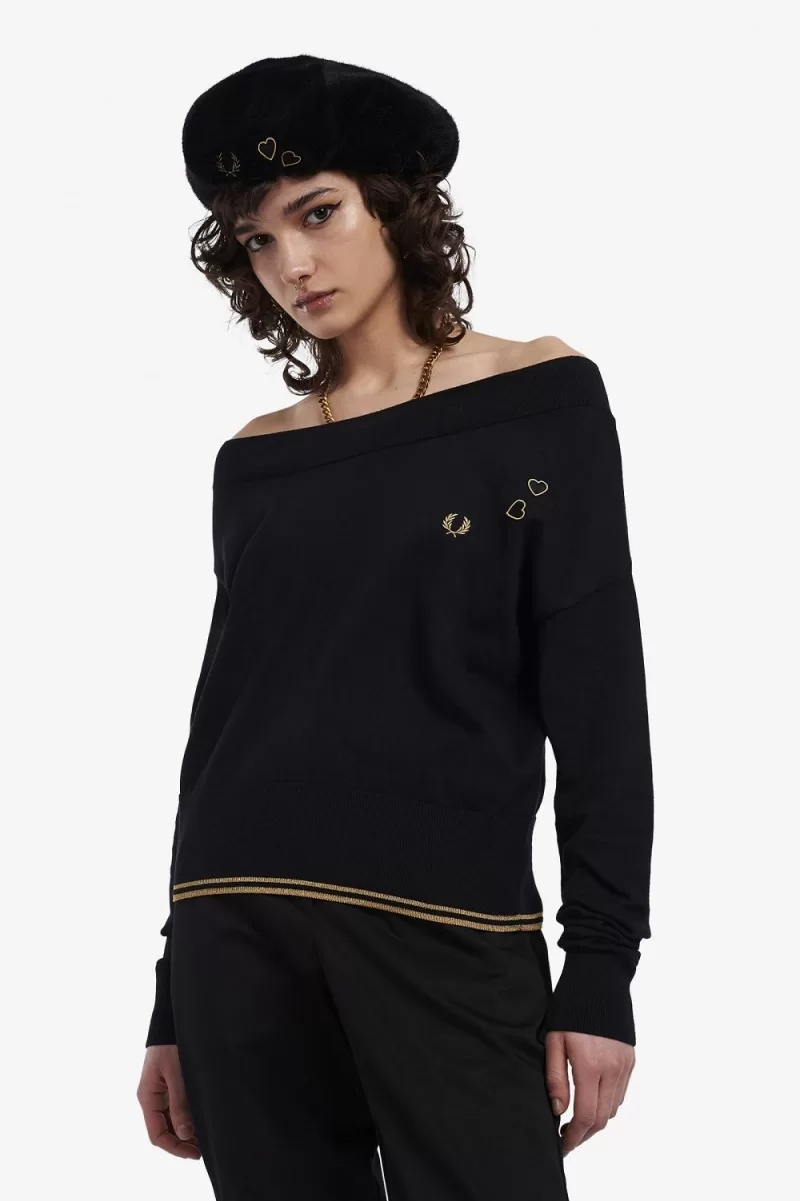 Fred Perry Off-The-Shoulder Knitted Women’s T-Shirt Black | YWIBZ5610 Fred Perry Off-The-Shoulder Knitted Women’s T-Shirt Black | YWIBZ5610