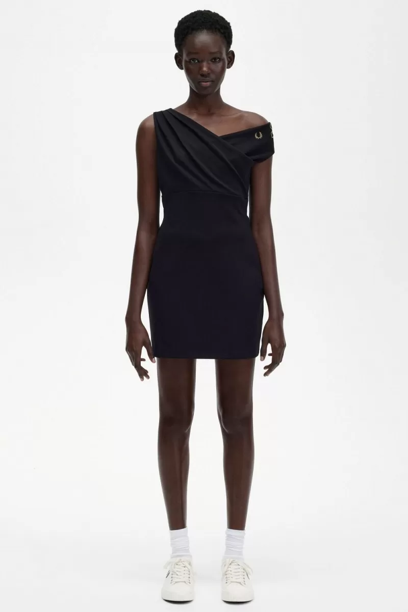 Fred Perry Off-The-Shoulder Women’s Dress Black | NWFPC6309 Fred Perry Off-The-Shoulder Women’s Dress Black | NWFPC6309