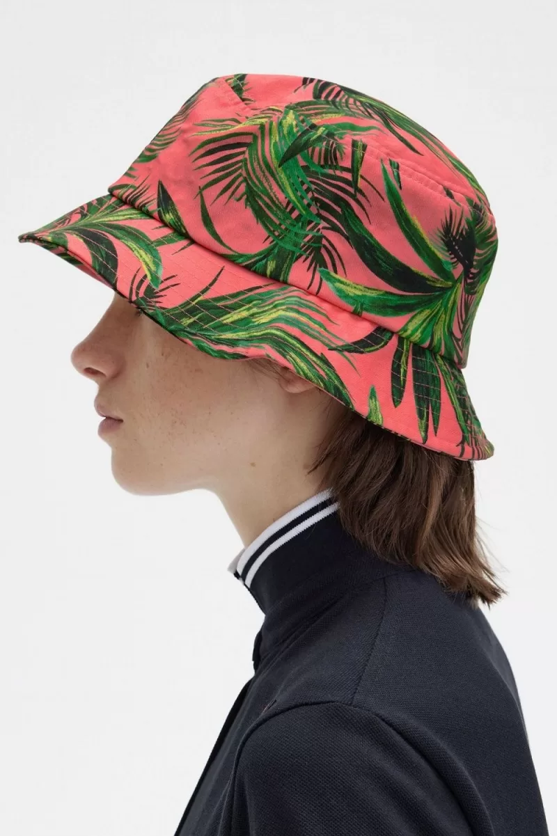 Fred Perry Palm Print Bucket Women’s Hats Coral Heat | SLIYO5276 Fred Perry Palm Print Bucket Women’s Hats Coral Heat | SLIYO5276