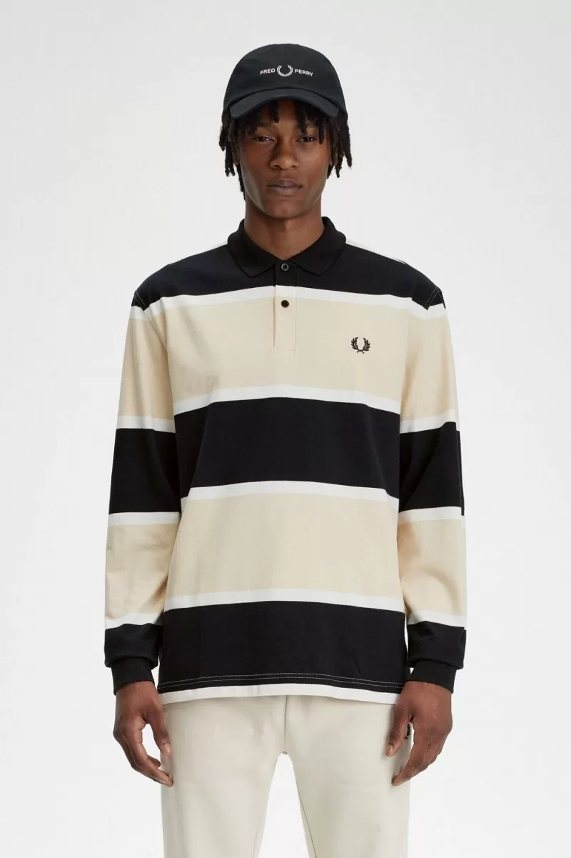 Fred Perry Relaxed Stripe Men’s Polo Shirt Oatmeal | EJYUS9208 Fred Perry Relaxed Stripe Men’s Polo Shirt Oatmeal | EJYUS9208