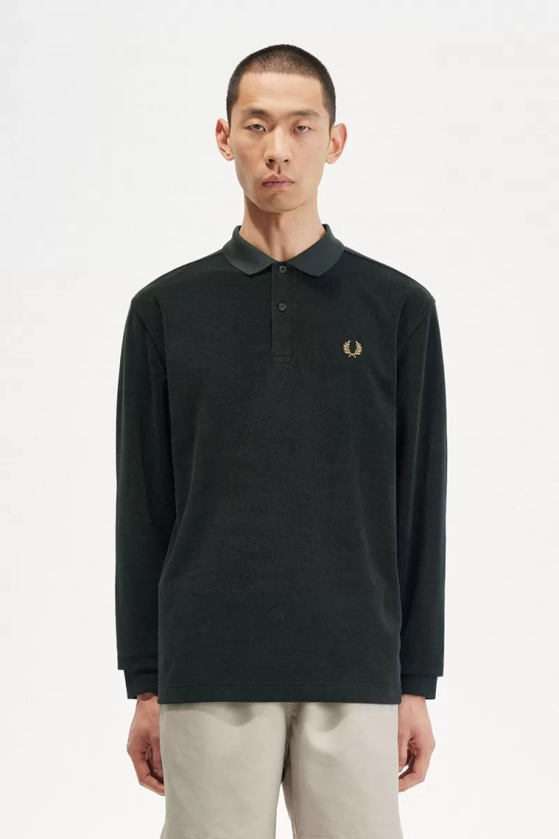 Fred Perry Relaxed Towelling Men’s Polo Shirt Night Green | ZBACQ2693 Fred Perry Relaxed Towelling Men’s Polo Shirt Night Green | ZBACQ2693
